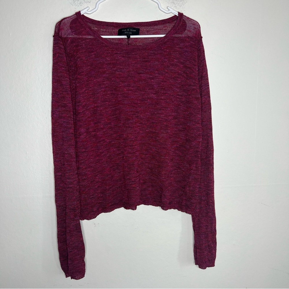 Rag & Bone Womens Open Knit Long Sleeve Round Neck Blouse Top Pink Size L